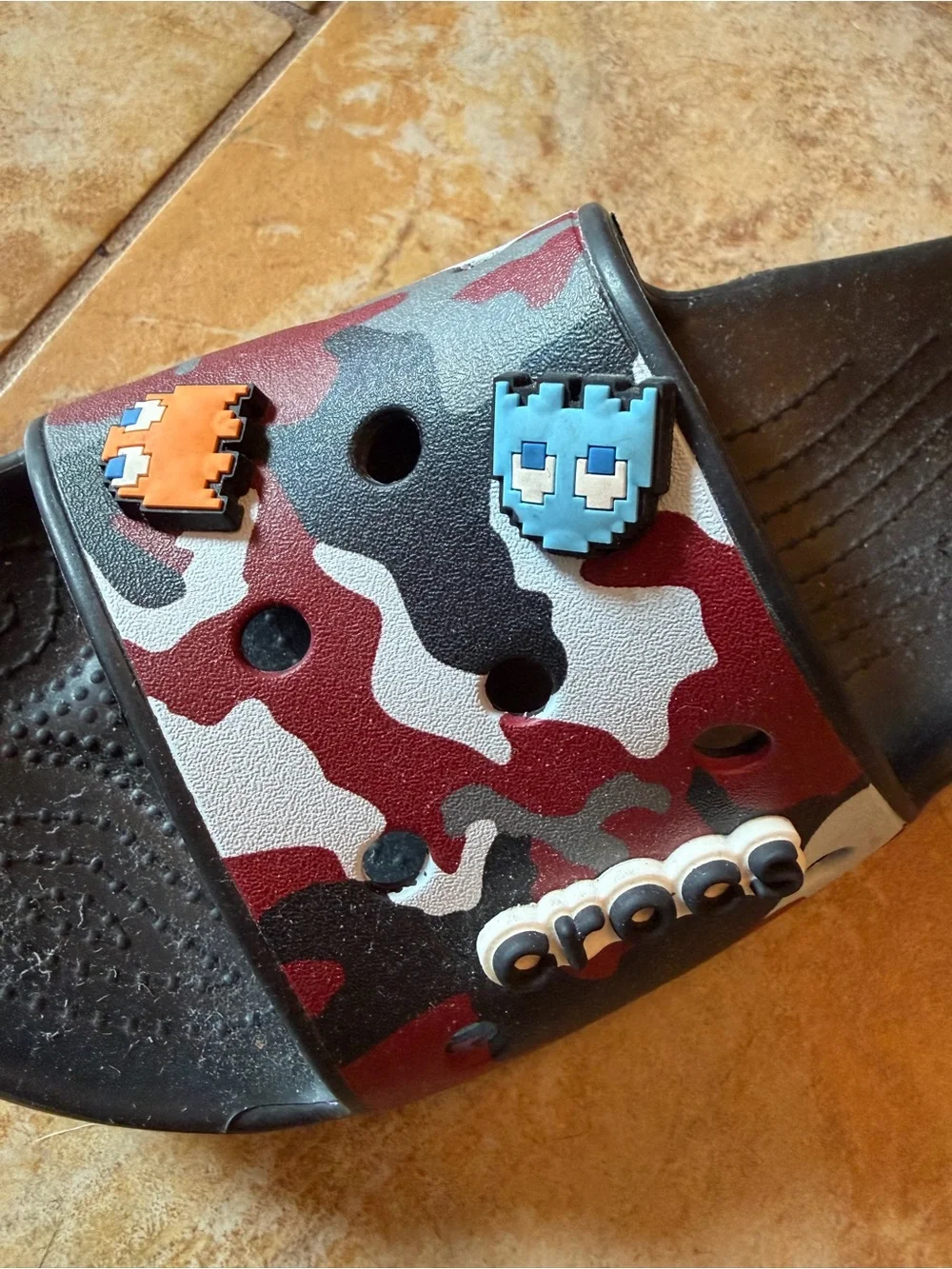 Pair (2) of Boys/Men Crocs Slide Sandals with Charms. Size 9 Men